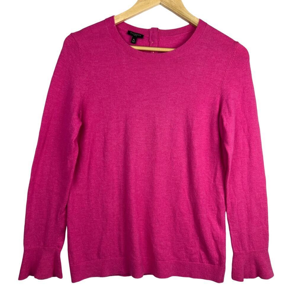 Talbots M Petite Fuchsia Pink Lambswool Lightweight Flounce Bell Sleeve Sweater
